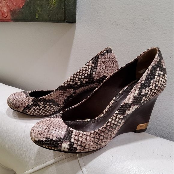 Tory Burch Astoria Snakeskin Wedge Shoes Size - Main Image